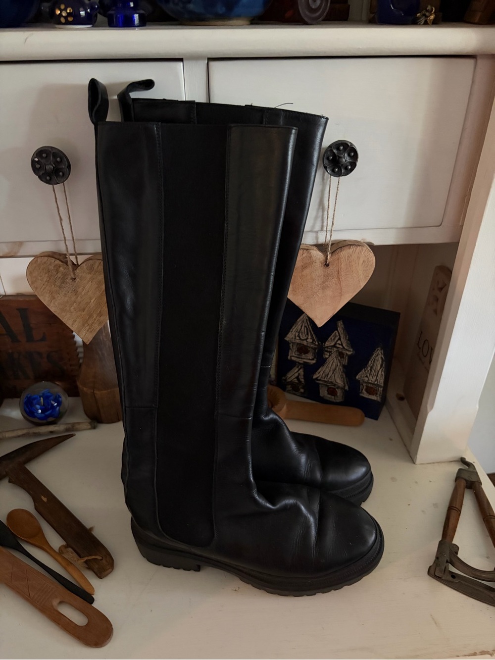 Maguire Chelsea Women’s Black Leather Knee-High Pull-On Boots